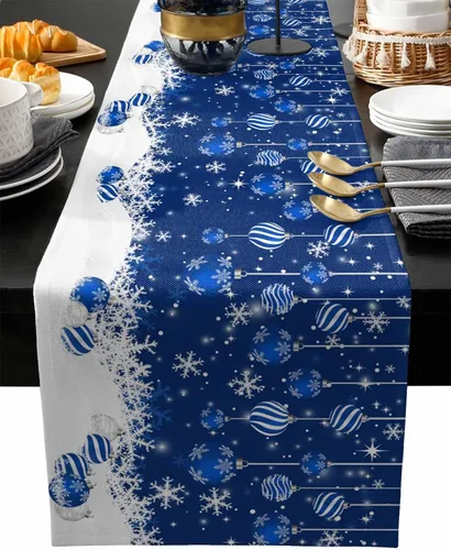 Vista 18 de Juego de 6 manteles individuales de mesa de Navidad, manteles individuales de algodón y lino antideslizantes lavables, bolas de Navidad, copos