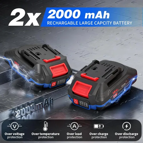 Vista 3 de Mini motosierra inalámbrica de 8 pulgadas, motosierra eléctrica de mano mejorada con 2 baterías y cargador, sierra de cadena eléctrica