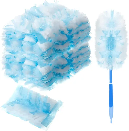 Vista 13 de Vesici 50 piezas de repuesto de plumero compatibles con Swiffer Dusters, repuesto desechable a granel grueso con 1 mango resistente para limpieza