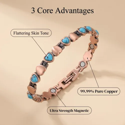 Vista 5 de Pulseras magnéticas de cobre puro 99.99% para mujer, con 3500 imanes de Gauss, regalo de joyería para el día de San Valentín, ajuste simple, 2