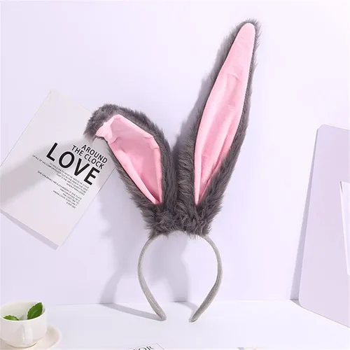 Vista 3 de JOYVIP Diadema de orejas de conejo de Pascua con orejas de conejo de peluche para fiesta de cosplay