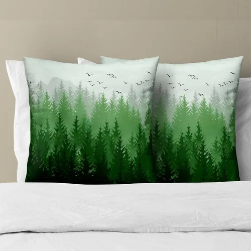 Vista 6 de Juego de 2 fundas de almohada de bosque de abedul, fundas de almohada decorativas de montaña de madera verde oscuro brumoso de 16 x 16 pulgadas
