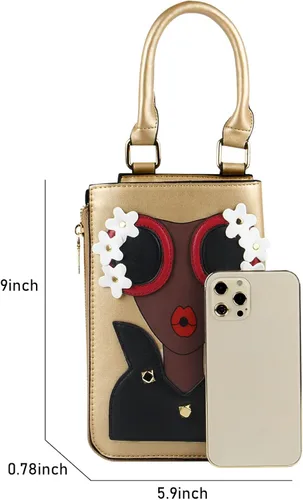Vista 2 de Kuang Women Novelty Lady Face Shoulder Bags Funky PU Leather Top Handle Satchel Handbags Clutch Purse for Women