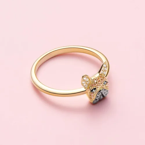 Vista 7 de SCAMPER & CO Regalos para el día de San Valentín para ella, anillo de plata de ley Bulldog francés para mujer, chapado en oro amarillo de 18