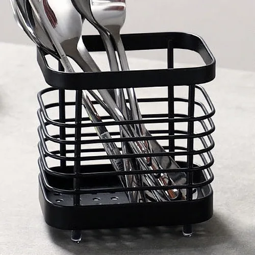Vista 2 de Soporte para utensilios, estante de secado de fregadero de acero inoxidable, soporte para cubiertos de cubiertos, escurridor de cubiertos para Negro