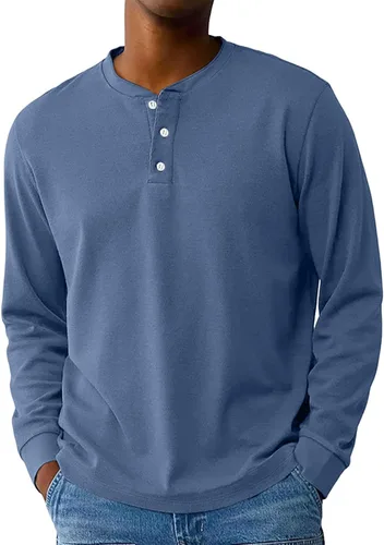 Vista 18 de Camisas de verano para hombre, camiseta Henley de manga larga con botones, estilo casual, M-3XL