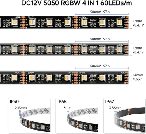 Vista 7 de BTF-LIGHTING RGBW LED Strip Cool White 16.4ft 60LED DC12V UL Listed IP30 RGB+blanco frío
