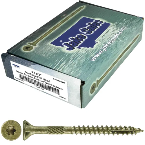 Vista 155 de 8 x 1 revestimiento exterior recubierto de bronce, tornillo de madera multiusos compatible con ACQ, cabeza plana Torx/Star Drive de 1 libra, 288