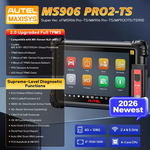 Vista 2 de Autel MaxiSYS MS906 PRO2-TS OBD2 escáner TPMS completo herramienta de diagnóstico de codificación full vehicle systems 36+ service functions Auto