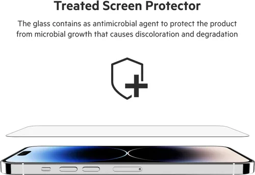 Vista 5 de Belkin UltraGlass - Protector de pantalla para iPhone 14 Pro Max, fácil aplicación con bandeja guía de instalación, protector de pantalla de vidrio