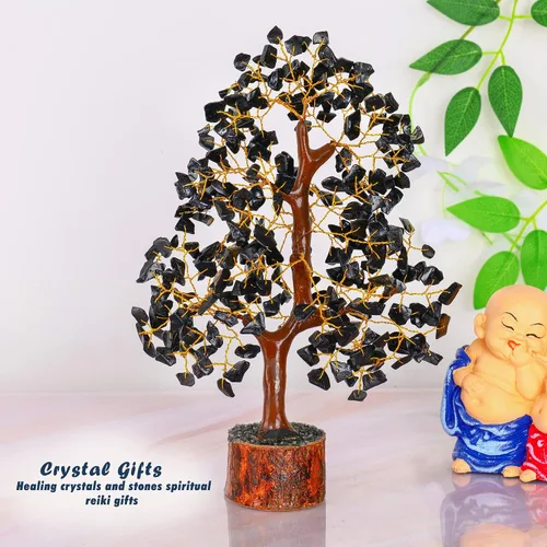 Vista 7 de YATHABI Escultura de gema de turmalina negra, árbol de cristal, decoración de Feng Shui, árbol de dinero de buena suerte