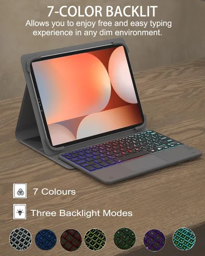 Vista 6 de Teclado Universal para Tableta con Funda de Touchpad para Tabletas de 9", 9.7", 10.1", 10.2", 10.5", 10.9", 11", Teclado Inalámbrico