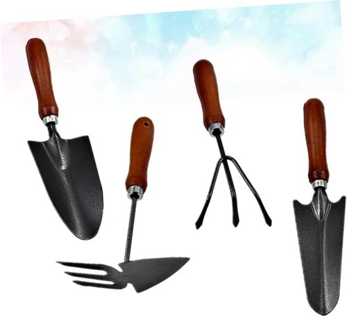 Vista 2 de UKCOCO 1set Mini Stoving Varnish Shovel Set Durable Iron Spade Planting Tool with Handle for Gardening for Transplanting and Cultivating Flowers 4pcs