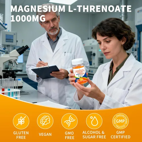 Vista 6 de Paquete de 2 gomitas de L-treonato de magnesio de 1000 mg para niños y adultos, treonato de magnesio de alta absorción con L-teanina vitamina D3