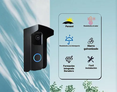 Vista 2 de Funda para timbre de puerta, cubierta de acero resistente a la intemperie, con protección solar antirreflejos, compatible con parpadeo/Ring