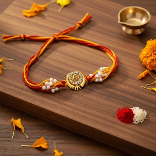 Vista 2 de Rakhi adulto Rakhi para hermano: Rakhi para Bhaiya: combo de mauli Rakhi hecho a mano con tarjeta de felicitación y Roli Chawal: Rakshabandhan