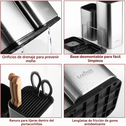 Vista 5 de Laxinis World Soporte para cuchillos y utensilios de acero inoxidable
