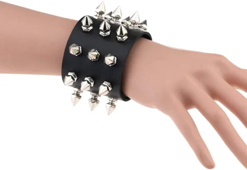 Vista 5 de FM FM42 Pulsera de piel sintética multicolor con remaches y hebilla ajustable, paquete de 2