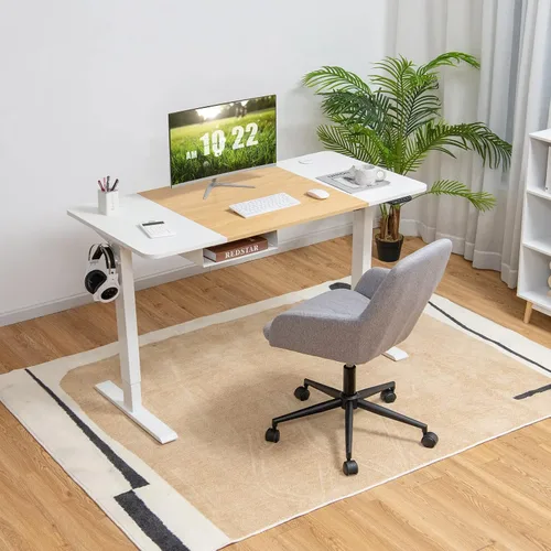 Vista 2 de Tangkula Escritorio eléctrico de pie ajustable de 55 x 28 pulgadas, escritorio de pie con panel de control y puerto USB, compartimento, diseño
