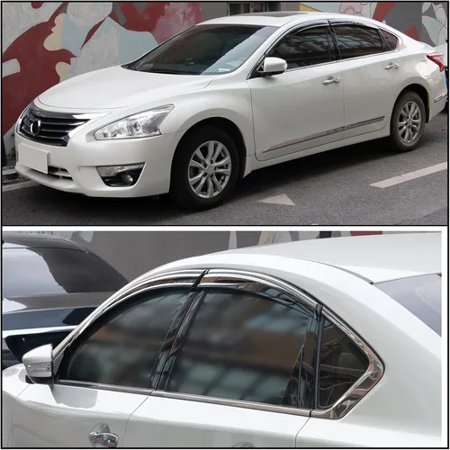 Vista 3 de IKON MOTORSPORTS - Visera de ventana compatible con Nissan Altima 2013-2018, policarbonato teñido ahumado y semitransparente con ribete cromado
