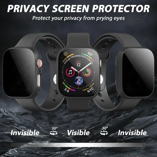 Vista 3 de Paquete de 2 fundas con protector de pantalla de privacidad para Apple Watch SE 3 (2025) / SE2 / SE/Series 6/5/4 de 1.575 pulgadas, funda protectora