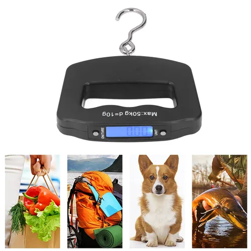 Vista 4 de Báscula colgante digital con gancho Dispositivo de pesaje electrónico portátil para uso de granja de pesca Pantalla LCD de alta precisión