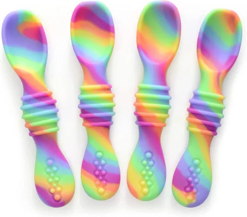 Vista 10 de PrimaStella Juego de cucharas masticables de silicona para bebés y niños pequeños, seguridad probada, sin BPA, apta para microondas, lavavajillas