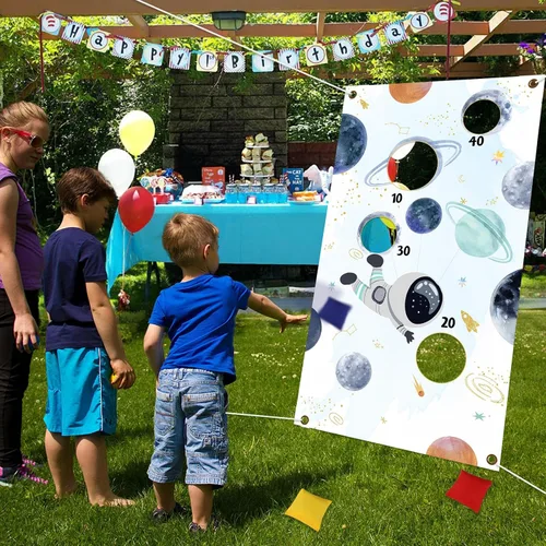 Vista 4 de Serencatcher Juego de lanzamiento del espacio exterior, juegos de lanzamiento de bolsas de frijoles del sistema solar con telón de fondo para juego