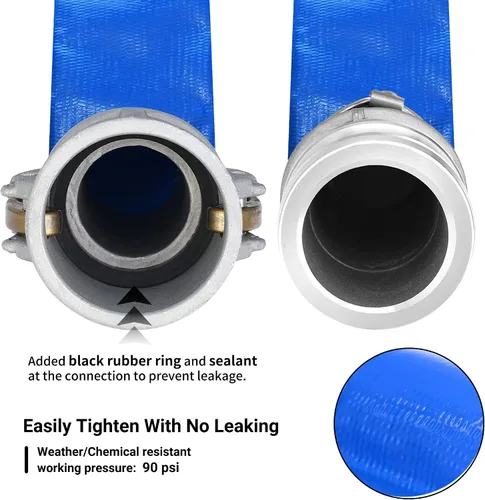 Vista 3 de Manguera de descarga plana de PVC de 1 pulgada x 50 pies con accesorios de aluminio Camlock C y E, montaje de bloqueo de leva, conjunto de manguera
