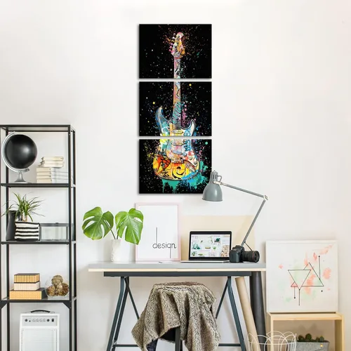 Vista 2 de HOMEOART Decoración de sala de música, graffiti, arte de pared, pintura de guitarra, arte de pared musical, lienzo enmarcado para paredes, 12 x 16 x
