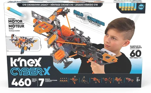Vista 2 de K'NEX Cyber-X C10 Crossover Legacy con motor – Explosiones de hasta 60 pies – 460 piezas, 7 construcciones, objetivos, 10 dardos – Gran regalo