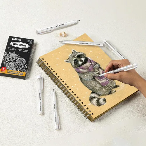 Vista 6 de Qionew Bolígrafos de gel blancos, 1mm, 0.7mm de punta fina con tinta opacas blancas archivables para dibujo en papel negro, resaltado artístico