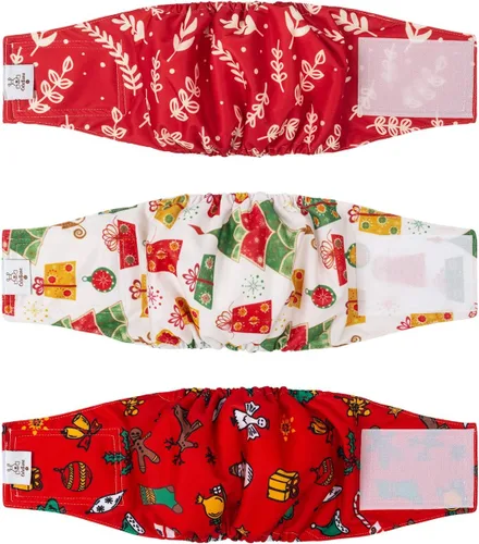 Vista 36 de CuteBone - Pañales lavables para perro macho, banda abdominal, paquete de 3 unidades, color negro, modelo DM54XS
