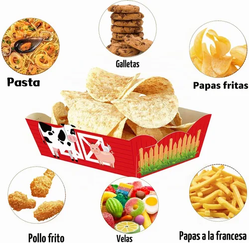 Vista 5 de 24 piezas de suministros de fiesta de aperitivos de animales de granja, bandejas de comida de granja para fiesta de cumpleaños de granero