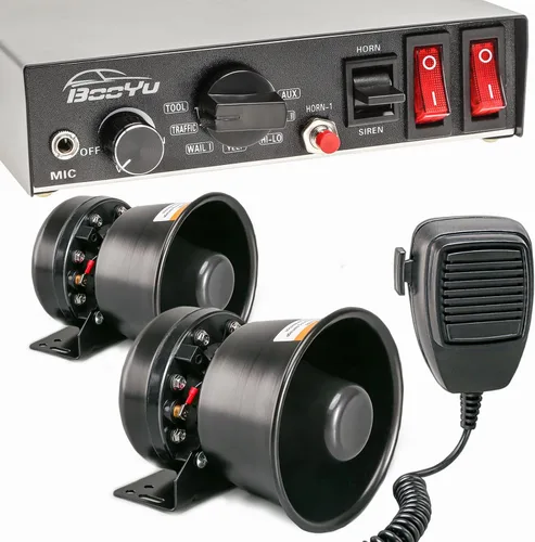 Vista 9 de Sistema de megafonía de emergencia BooYu de 9 tonos, 12 V, 400 W, sirena de policía de advertencia para vehículos de bomberos, ambulancia, camiones