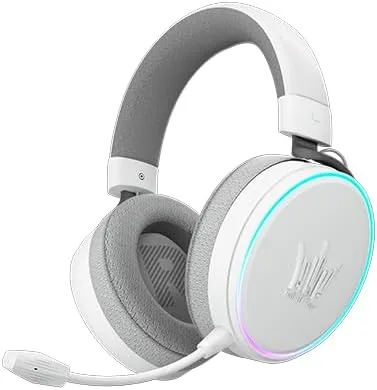Vista 4 de HOF Maestro - Auriculares USB para juegos con cable blanco mate, sonido envolvente virtual 7.1, orejeras desmontables de tela transpirable y espuma