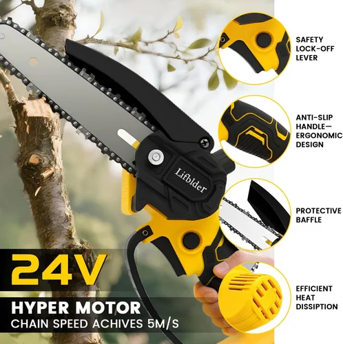 Vista 2 de Mini motosierra inalámbrica para batería de 20 V, 6 pulgadas y 4 pulgadas, motosierra eléctrica 2 en 1 con lubricación automática, velocidad