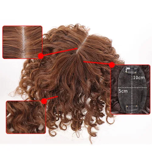 Vista 6 de Parte media suelta rizada ondulada postizo de cabeza de repuesto para la cabeza de la cabeza natural Snythetic, base para la pérdida de cabello