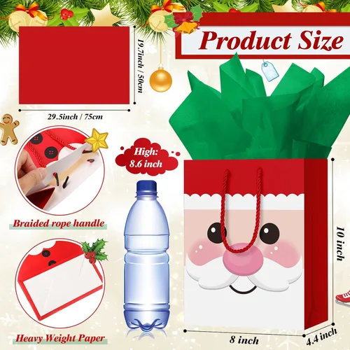 Vista 3 de Cholemy 16 piezas de bolsas de regalo de Navidad medianas gruesas con papel de seda, bolsas de papel kraft de Navidad con asas para envolver regalos