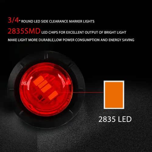 Vista 3 de 30 luces de marcador LED redondas de 3/4 pulgadas, ámbar y rojo, 12 V CC, luces delanteras y traseras para señal de parada y giro, luces traseras