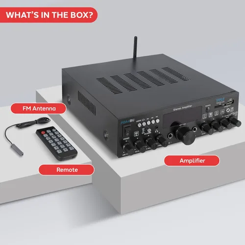 Vista 7 de Pyle Amplificador estéreo inalámbrico Bluetooth para el hogar de 200 W - Receptor de audio multicanal con óptico - Teléfono - Coaxial - FM - USB/SD