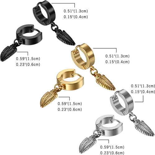 Vista 2 de Cupimatch Aretes con cruz de acero inoxidable, 3-6 pares, para hombre