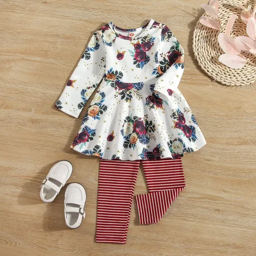 Vista 2 de Conjunto de ropa floral para bebés y niñas pequeñas, camisa y pantalones, ropa de princesa