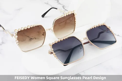 Vista 7 de FEISEDY Gafas de sol cuadradas de gran tamaño para mujer, diseño de perlas, para mujer, 2021, con tonos grandes