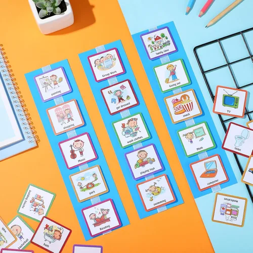 Vista 5 de Geyee 60 tarjetas de horario visual, gráfico de rutina diaria, planificador, tarjetas a granel para autismo, materiales de aprendizaje, Asperger