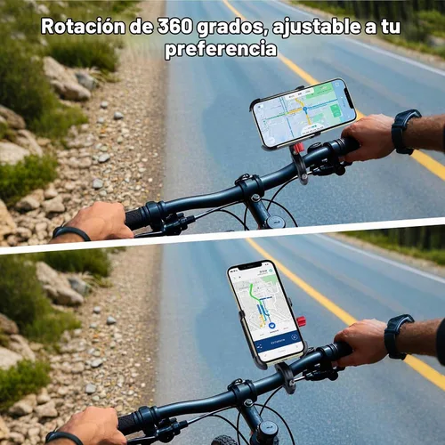 Vista 5 de Soporte de teléfono para bicicleta, soporte de manillar de aluminio para Negro