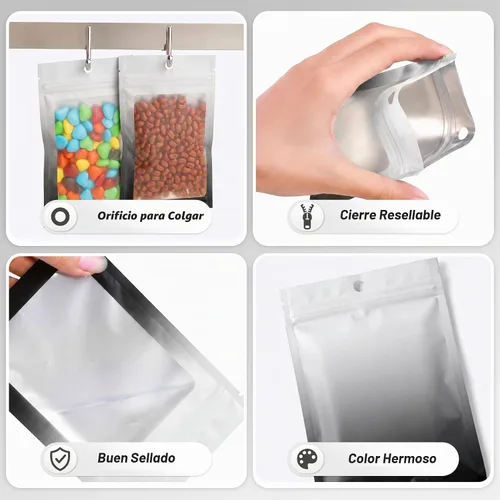 Vista 7 de Funfery Paquete de 100 bolsas resellables de Mylar transparentes, bolsas de embalaje degradadas para almacenamiento de alimentos, pequeñas empresas