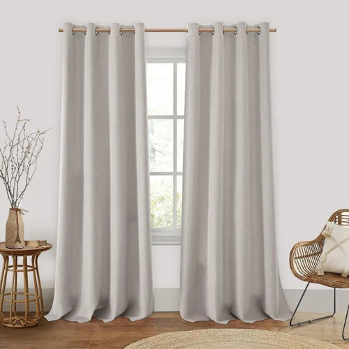 Vista 10 de HOMEIDEAS Cortinas 100% opacas beige de 63 pulgadas de largo, mezcla de lino con textura de oscurecimiento, cortinas con aislamiento térmico