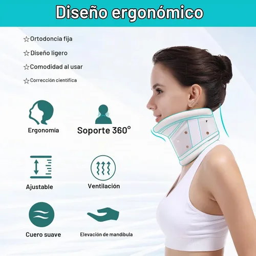 Vista 3 de Collar cervical mejorado con soporte de barbilla para alivio rígido, cuello cervical correcto, soporte para el dolor óseo, cuidado de la salud