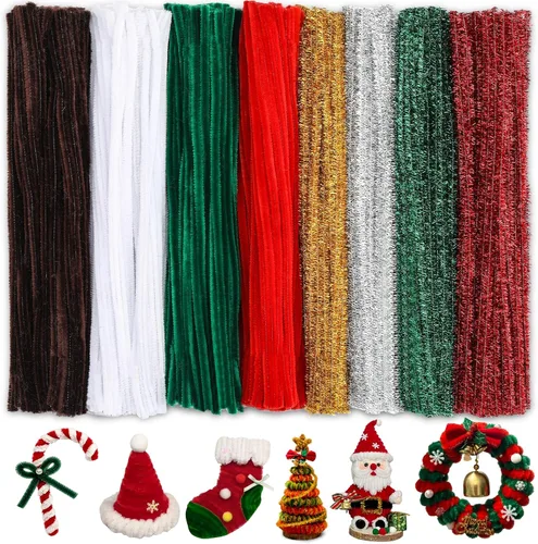 Vista 14 de 200 piezas de limpiadores de tuberías artesanales con purpurina de Navidad Navidad -200 piezas